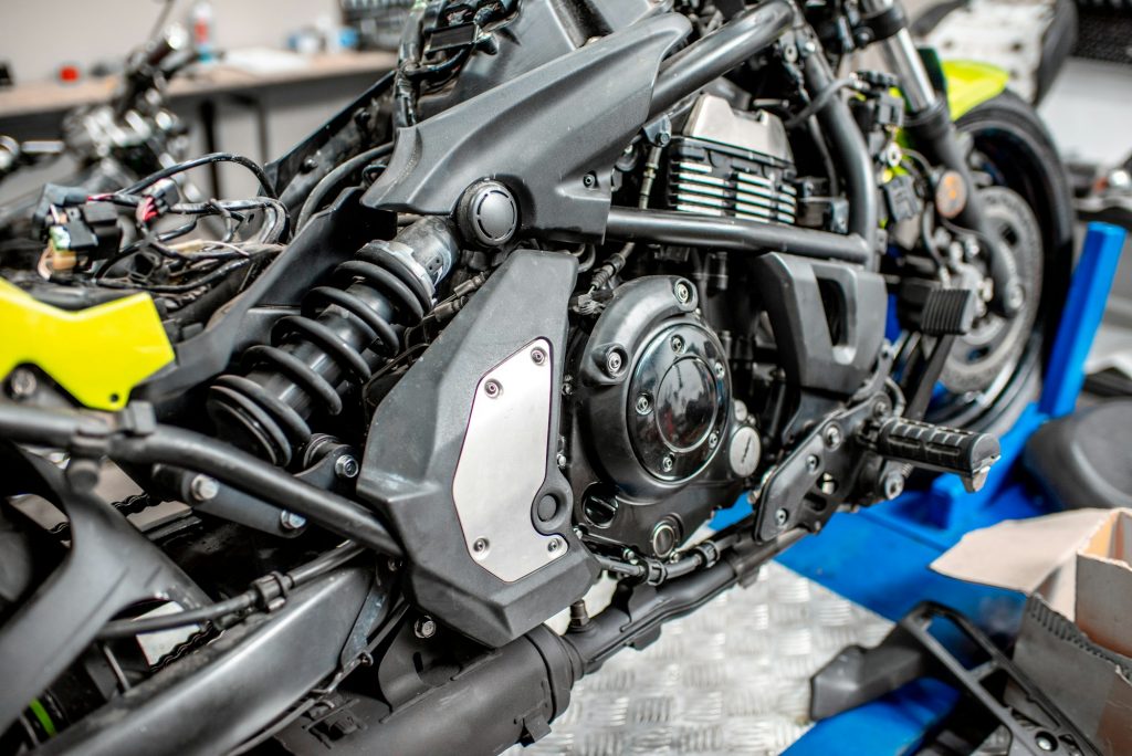 Sports motorcycle at the workshop